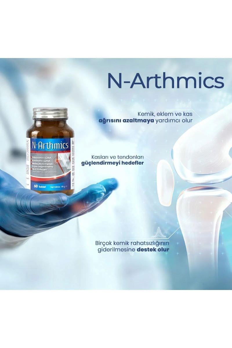 N-Arthmics Glukozamin, Kondroitin, MSM, Kolajen Tip II, Akgünlük Ekstresi, Hyaluronik Asit ve D Vit. 60 Tablet