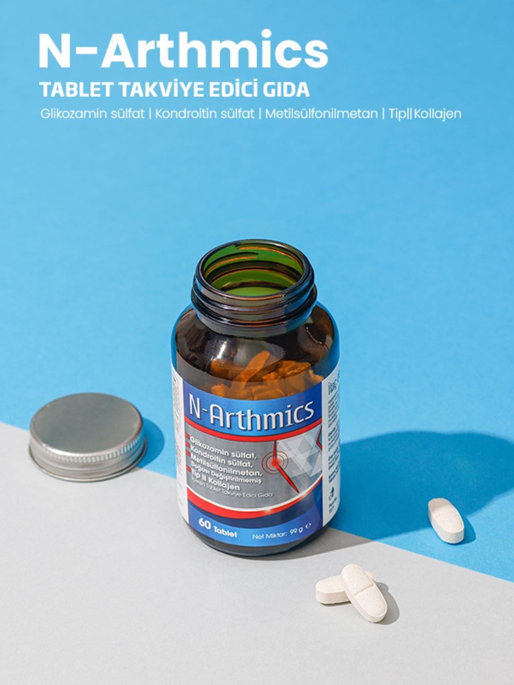 N-Arthmics Glukozamin, Kondroitin, MSM, Kolajen Tip II, Akgünlük Ekstresi, Hyaluronik Asit ve D Vit. 60 Tablet
