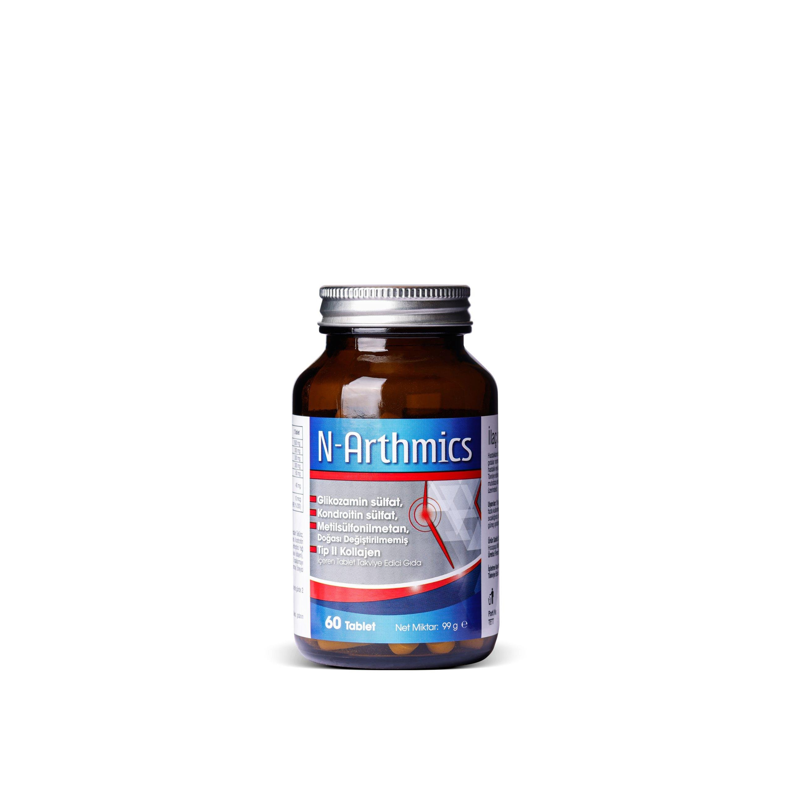 N-Arthmics Glukozamin, Kondroitin, MSM, Kolajen Tip II, Akgünlük Ekstresi, Hyaluronik Asit ve D Vit. 60 Tablet