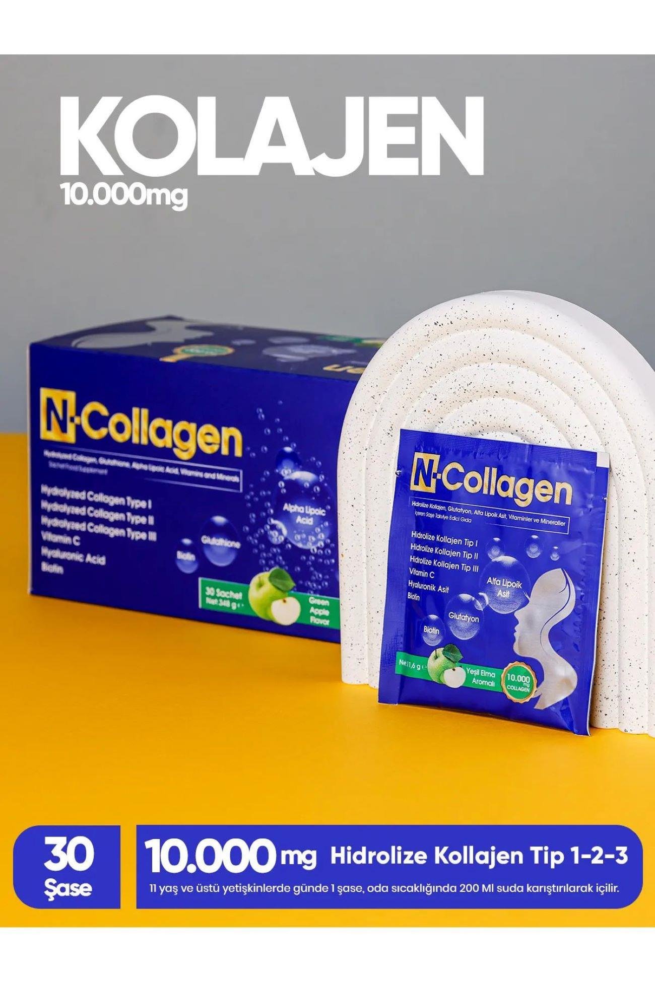 N-Collagen Hidrolize Kollajen Tip1-2-3 10.000 mg, Glutatyon, Alfa Lipolik Asit, Vitaminler, Mineraller 30 saşe