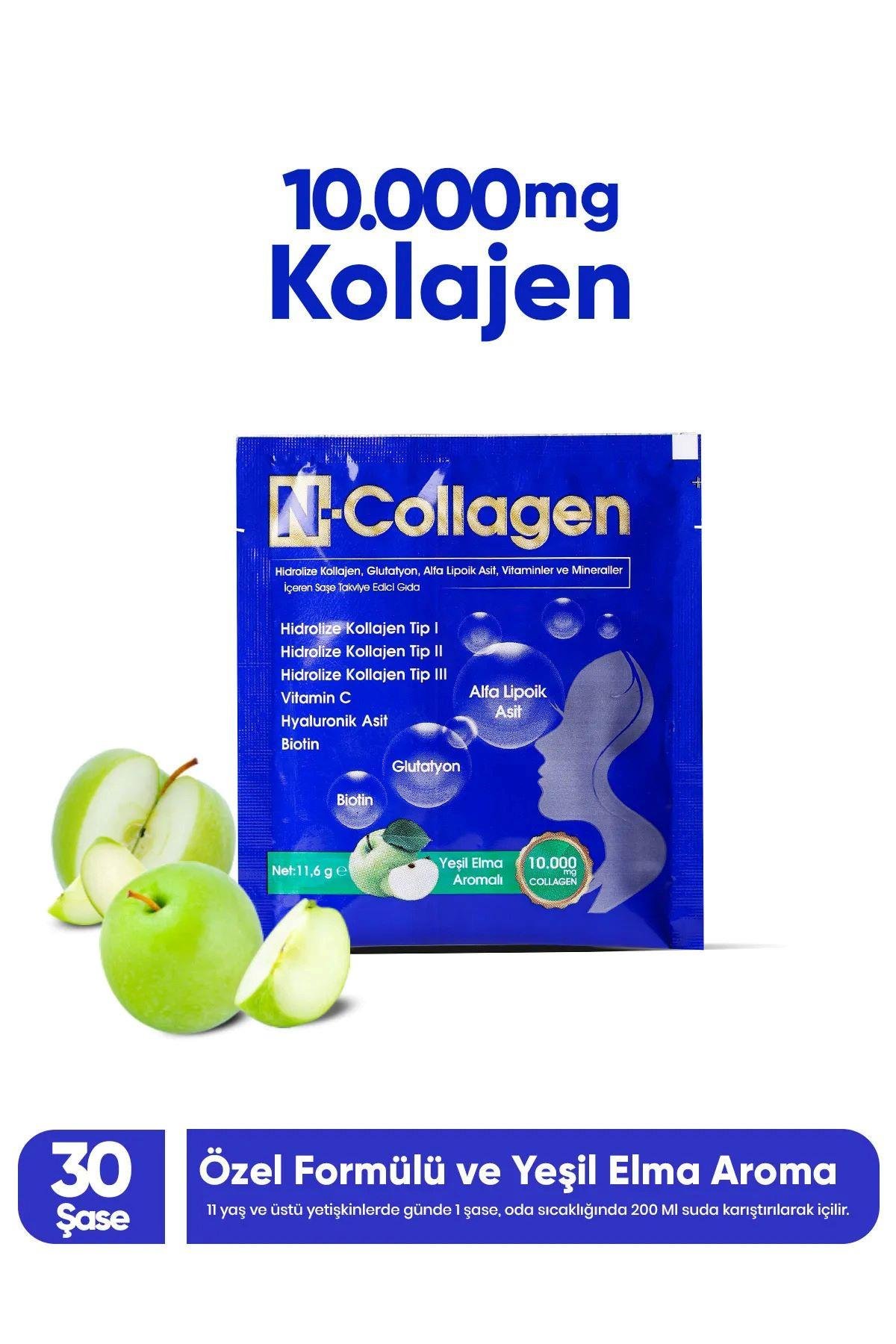 N-Collagen Hidrolize Kollajen Tip1-2-3 10.000 mg, Glutatyon, Alfa Lipolik Asit, Vitaminler, Mineraller 30 saşe