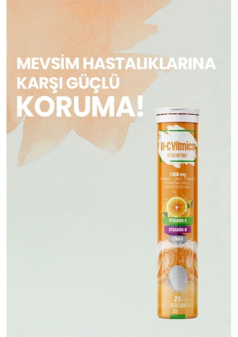 N-CVitmics Vitamin C 1000 mg, Çinko 10 mg, Vitamin D 10 mcg, içeren 20 Efervesan Tablet