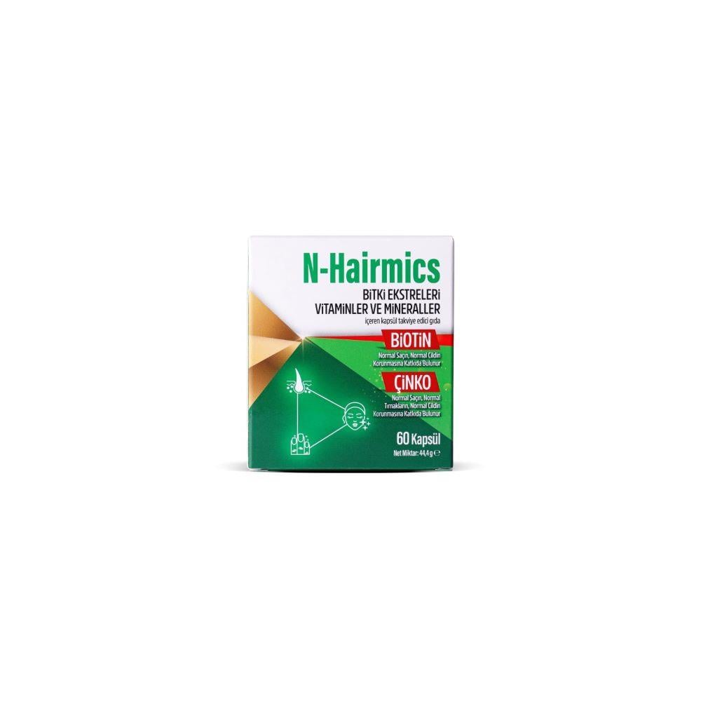 N Hairmics Saç Dökülmesine Karşı Destek, Bitki Ekstreleri Vitamin ve Mineralleri İçeren 60 Kapsül