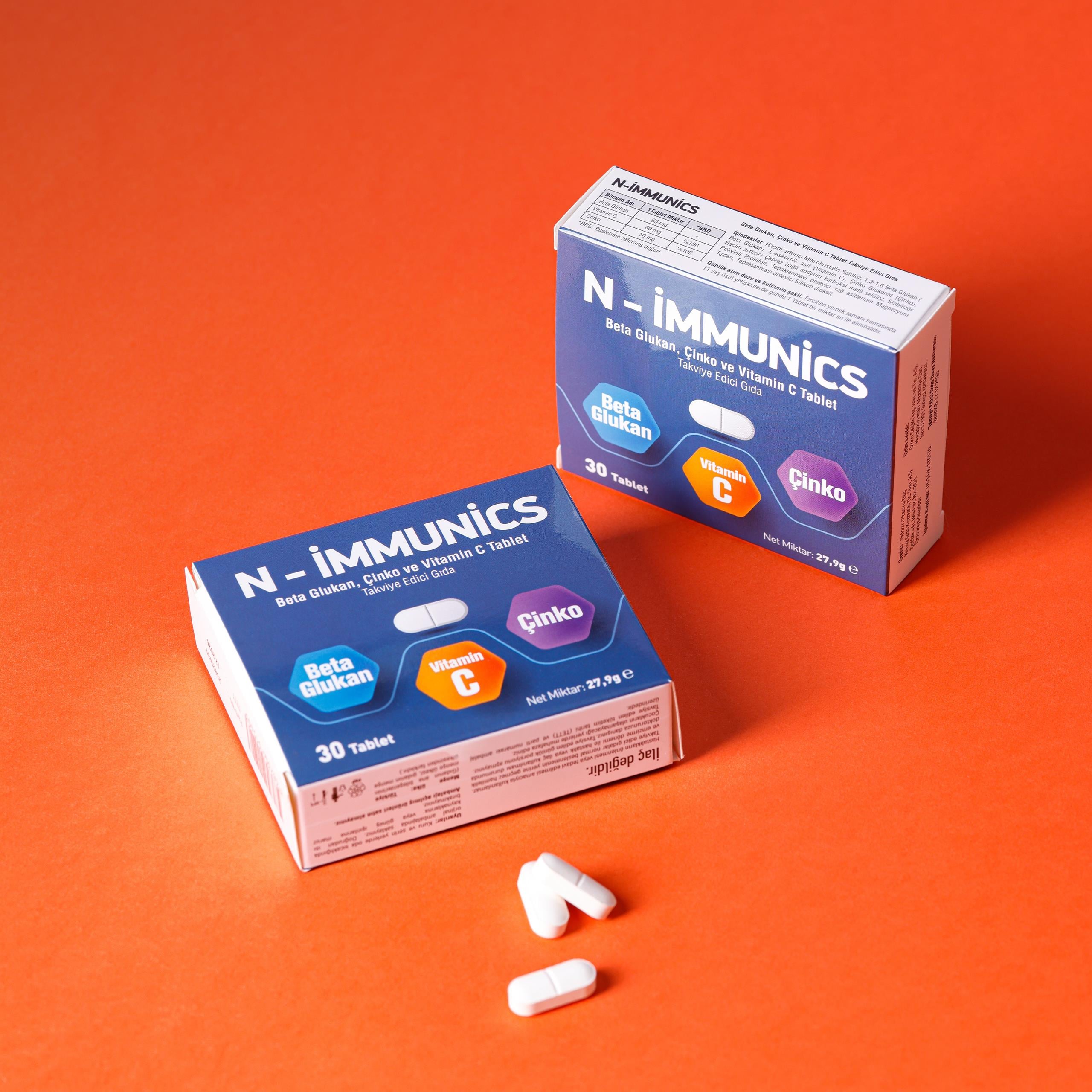 N-İmmunics Vitamin C & Beta Glukan & Çinko İçeren 30 Tablet 