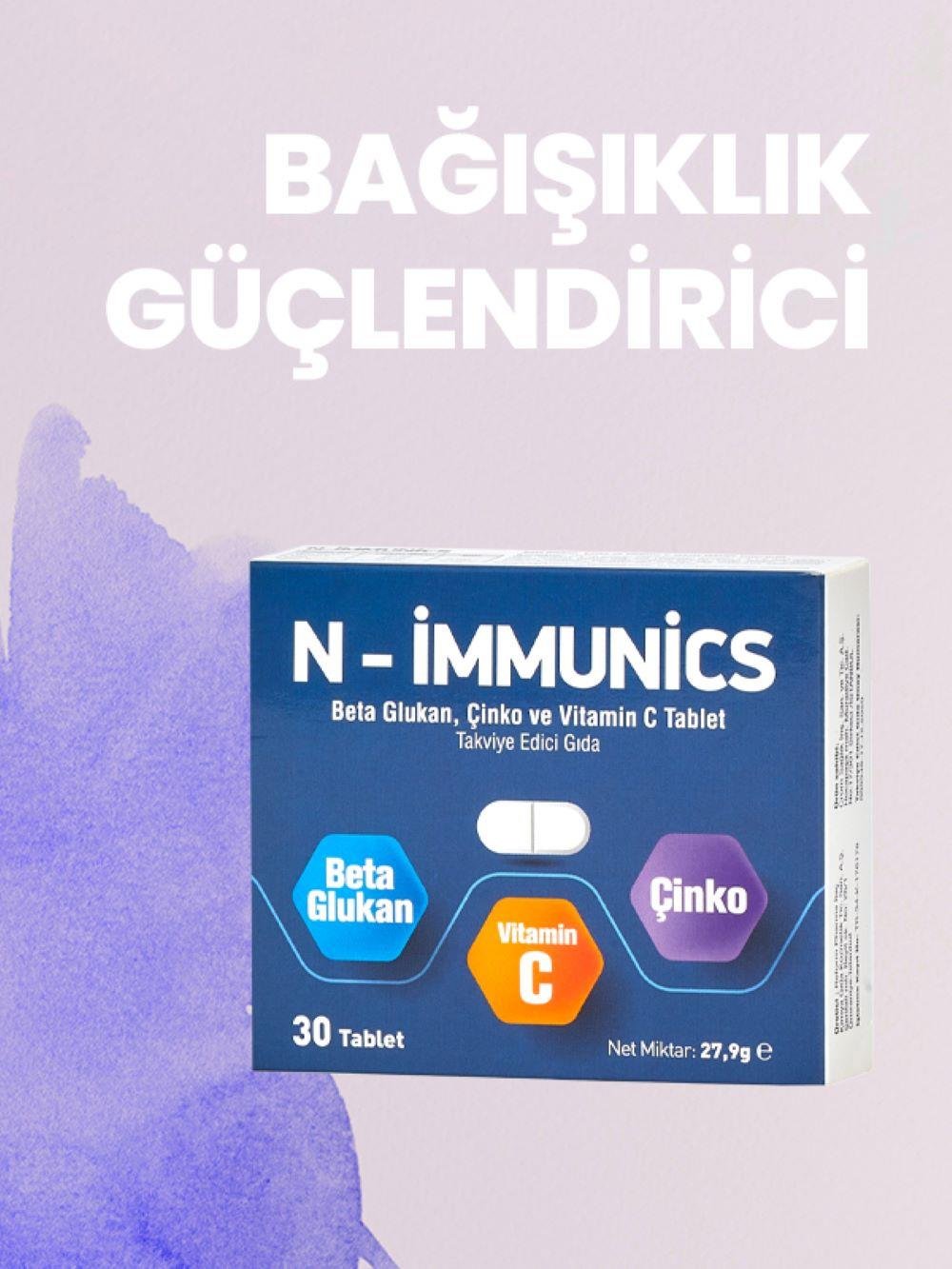 N-İmmunics Vitamin C & Beta Glukan & Çinko İçeren 30 Tablet 