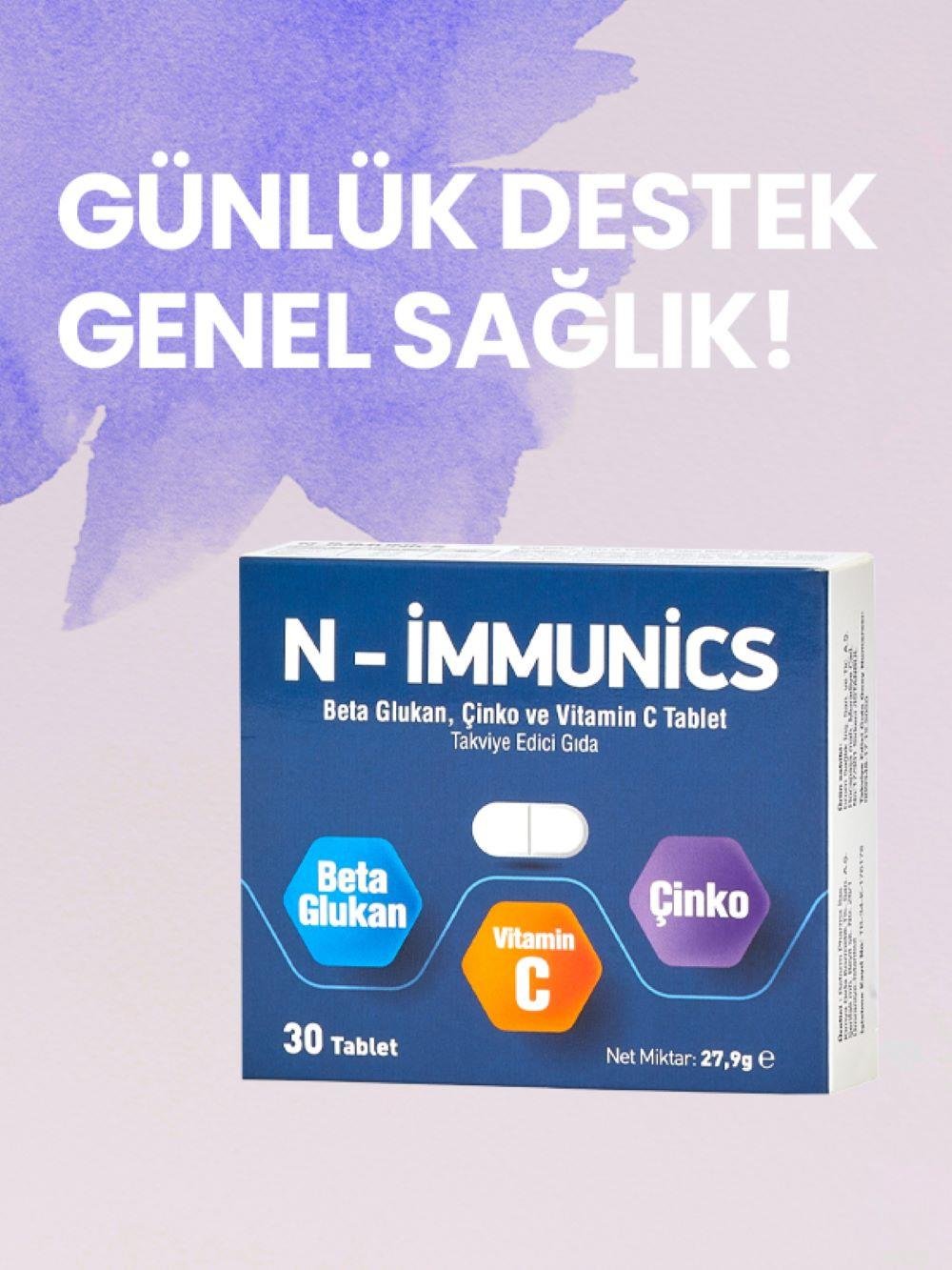 N-İmmunics Vitamin C & Beta Glukan & Çinko İçeren 30 Tablet 
