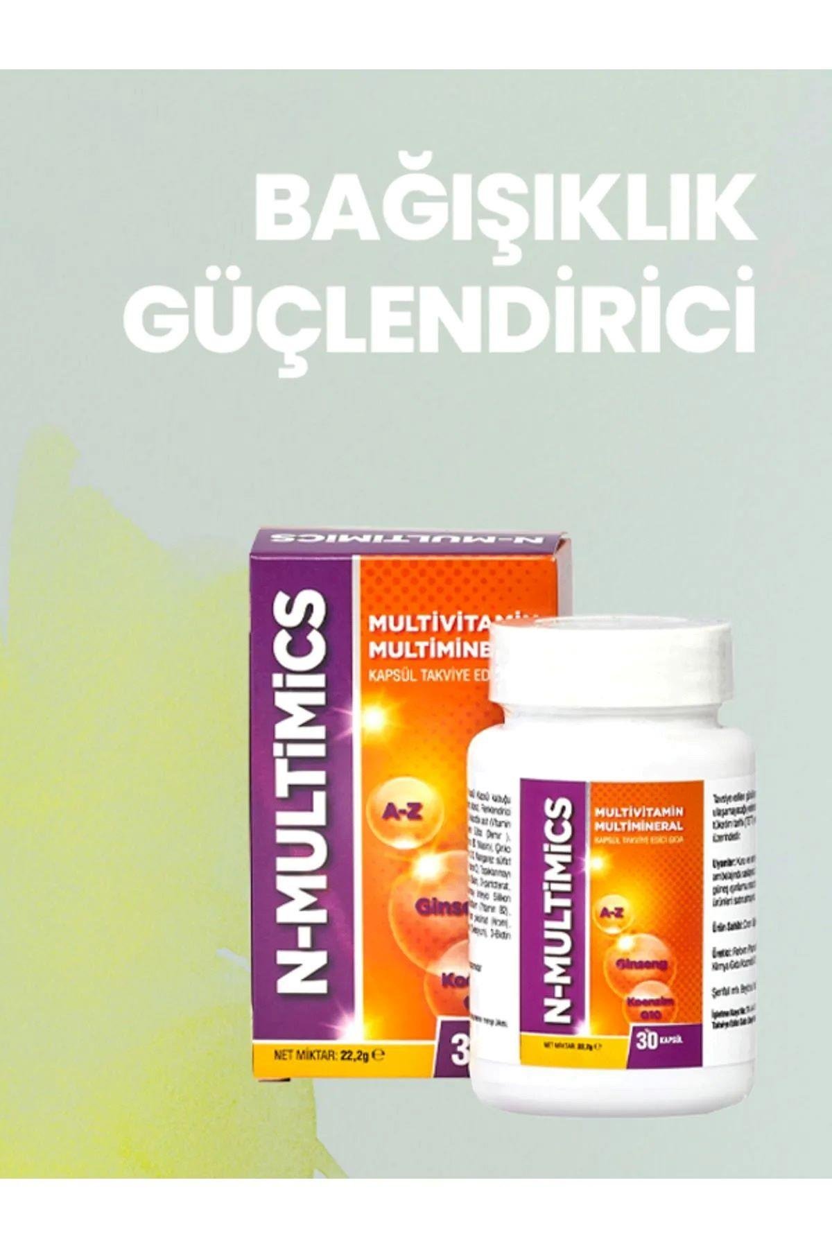 N-Multimics Multivitamin & Multimineral Ginseng, Koenzim Q10 ve Selenyum Içeren 30 Kapsül