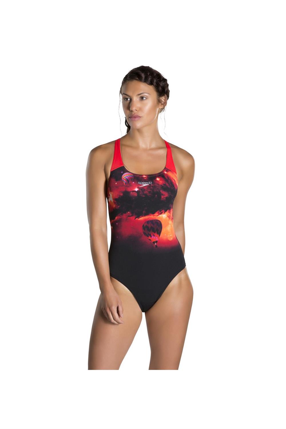 Speedo Plmt Dıgı Pbck Af Black/Red Kadın Yüzücü Mayo 8-06187B386