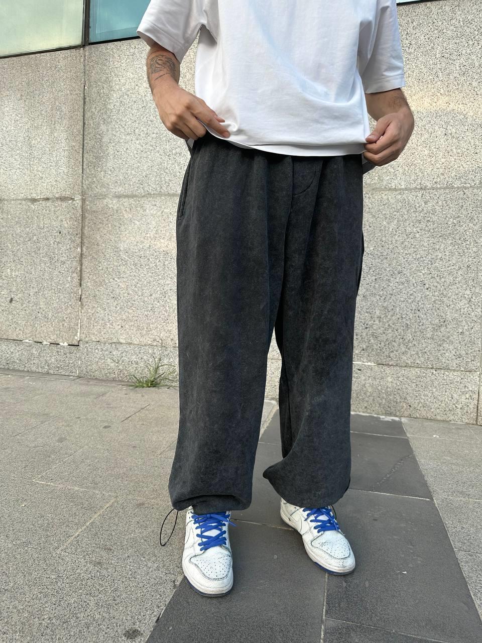 Elagance Ayarlanabilir Paça Asit Yıkamalı Siyah Baggy EşofmanEşofmanela811