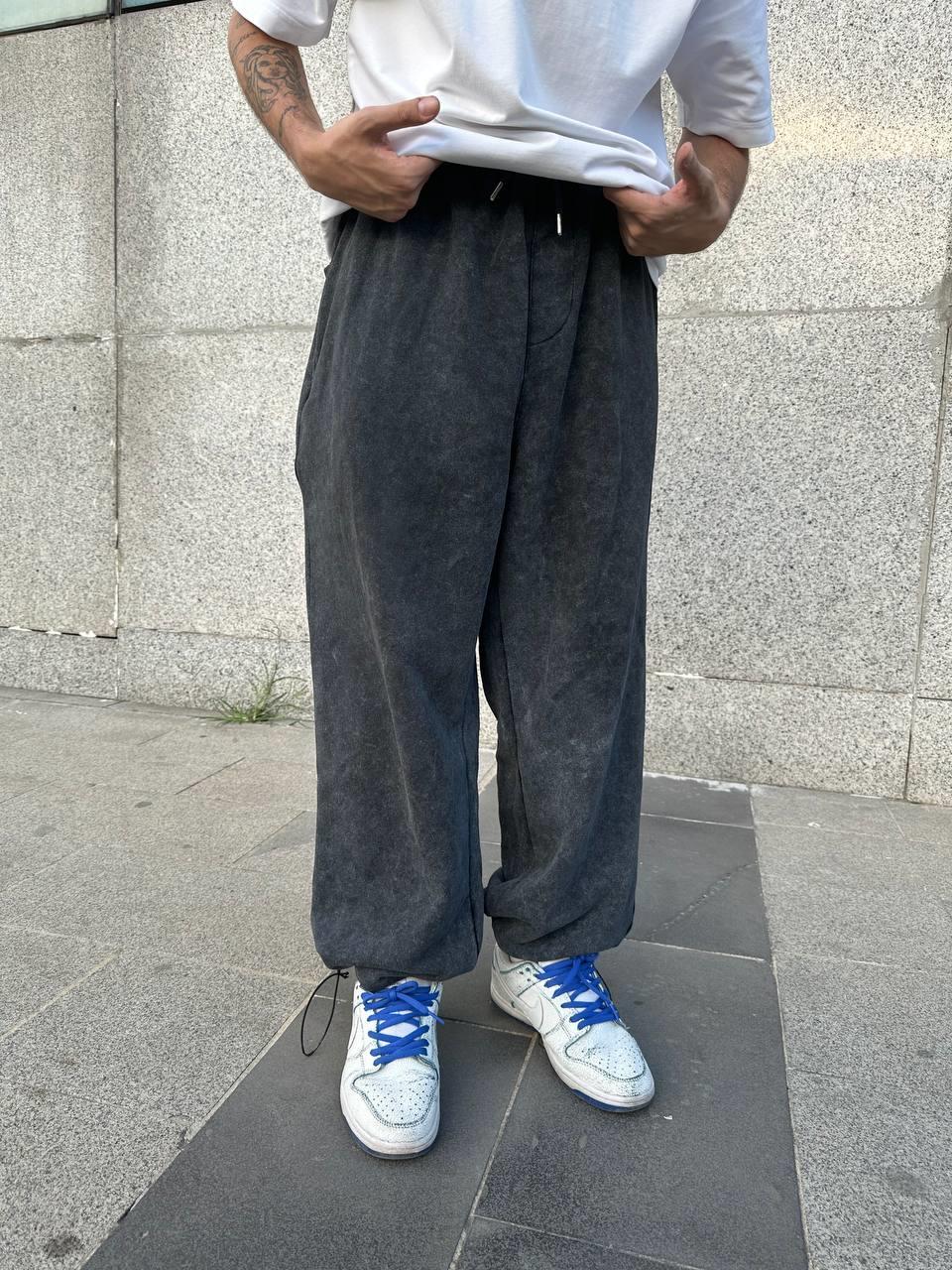 Elagance Ayarlanabilir Paça Asit Yıkamalı Siyah Baggy EşofmanEşofmanela811