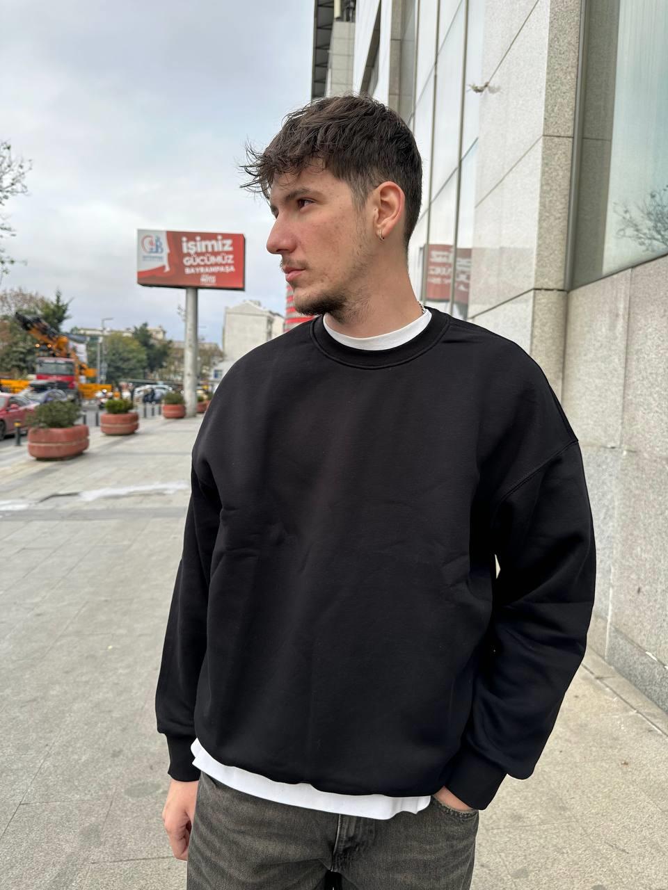 Elagance Basic Oversize Siyah SweatshirtHoodieEla658