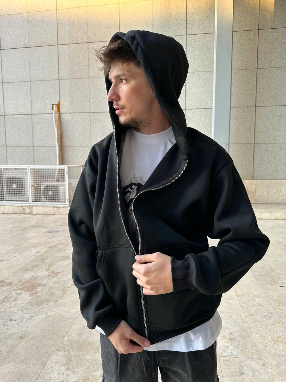 Elagance Basic Oversize Siyah Zip HoodieHoodieEla650