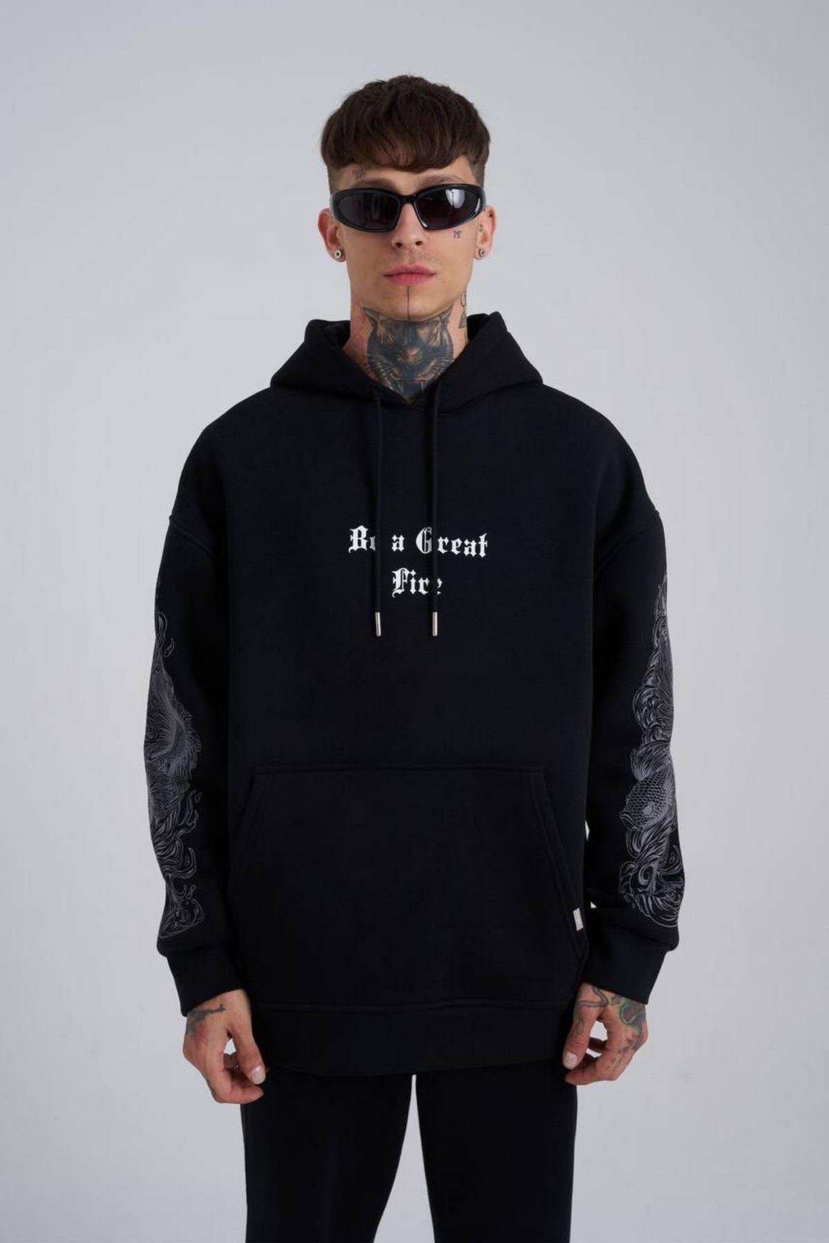 Elagance Be A Grate Fire Siyah HoodieSweatshirtEla620
