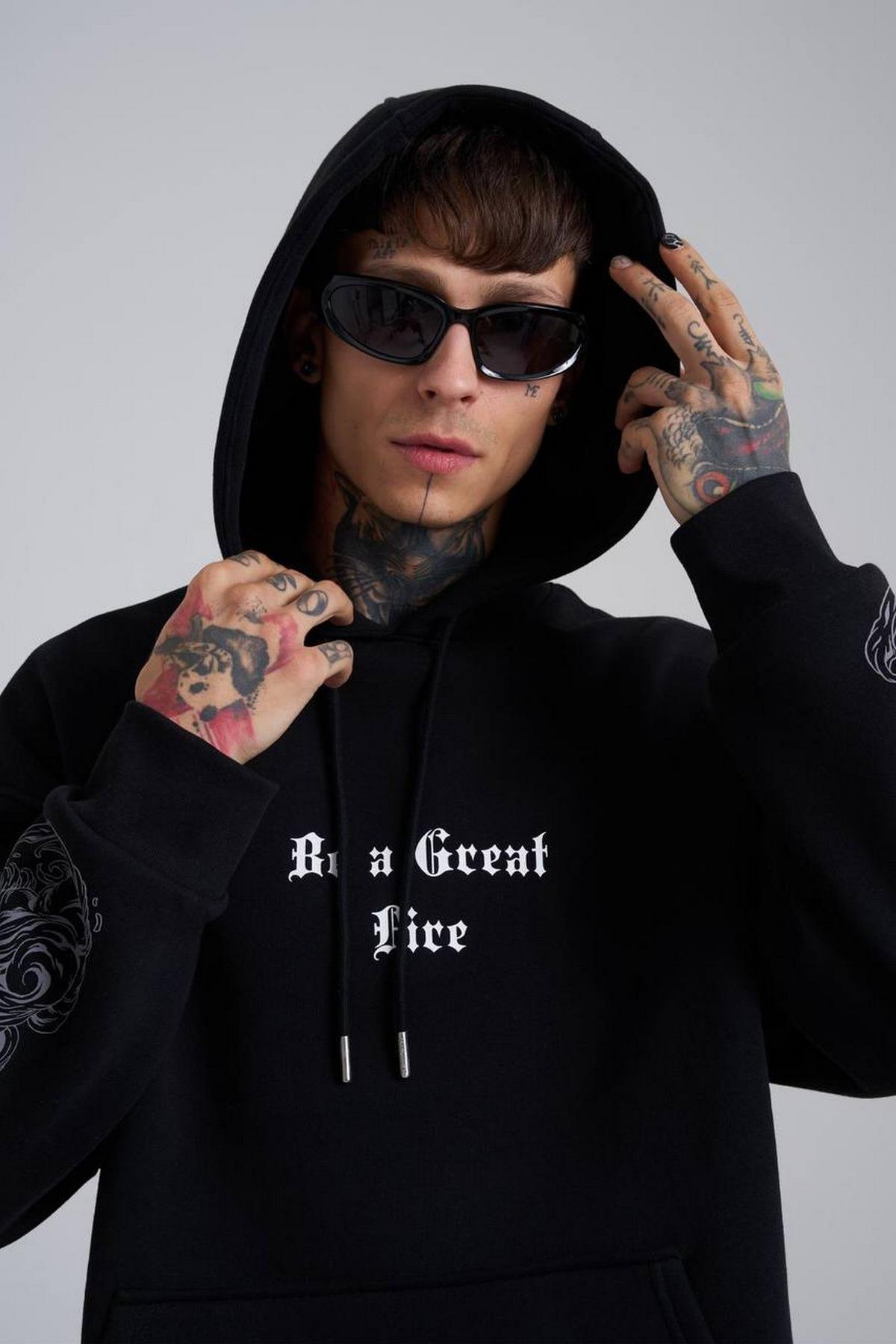 Elagance Be A Grate Fire Siyah HoodieSweatshirtEla620