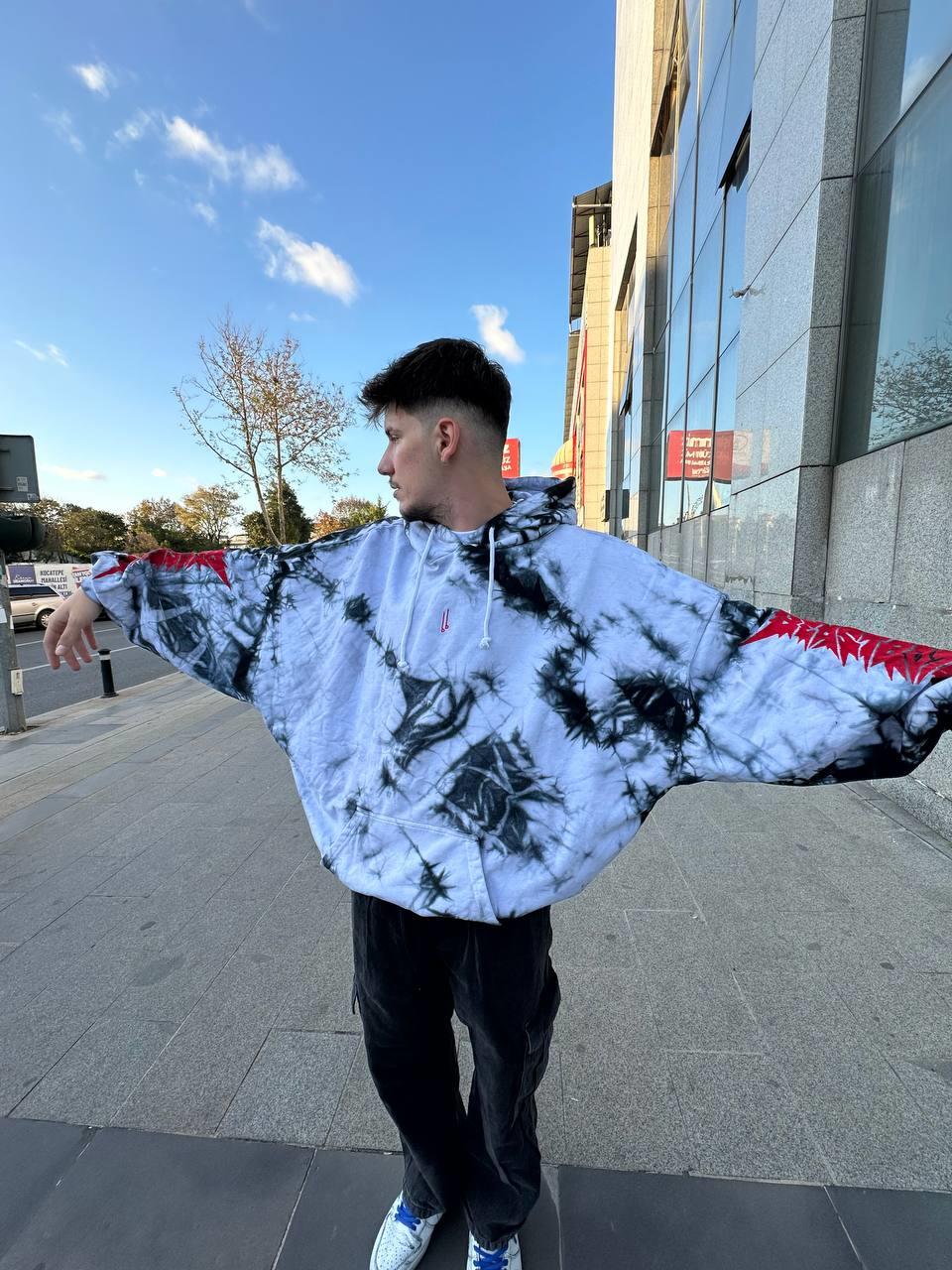 Elagance Beast Baskılı Batik Boyalı Oversize HoodieHoodieEla652