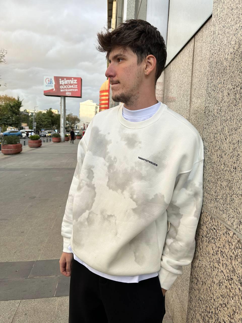 Elagance Cloud Baskılı Beyaz SweatshirtHoodieEla649