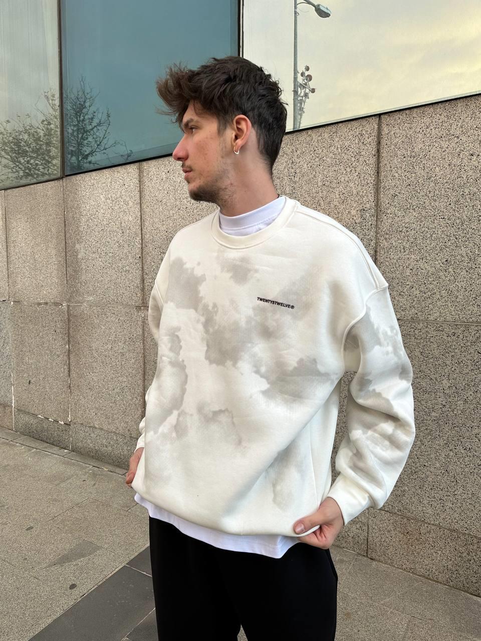 Elagance Cloud Baskılı Beyaz SweatshirtHoodieEla649