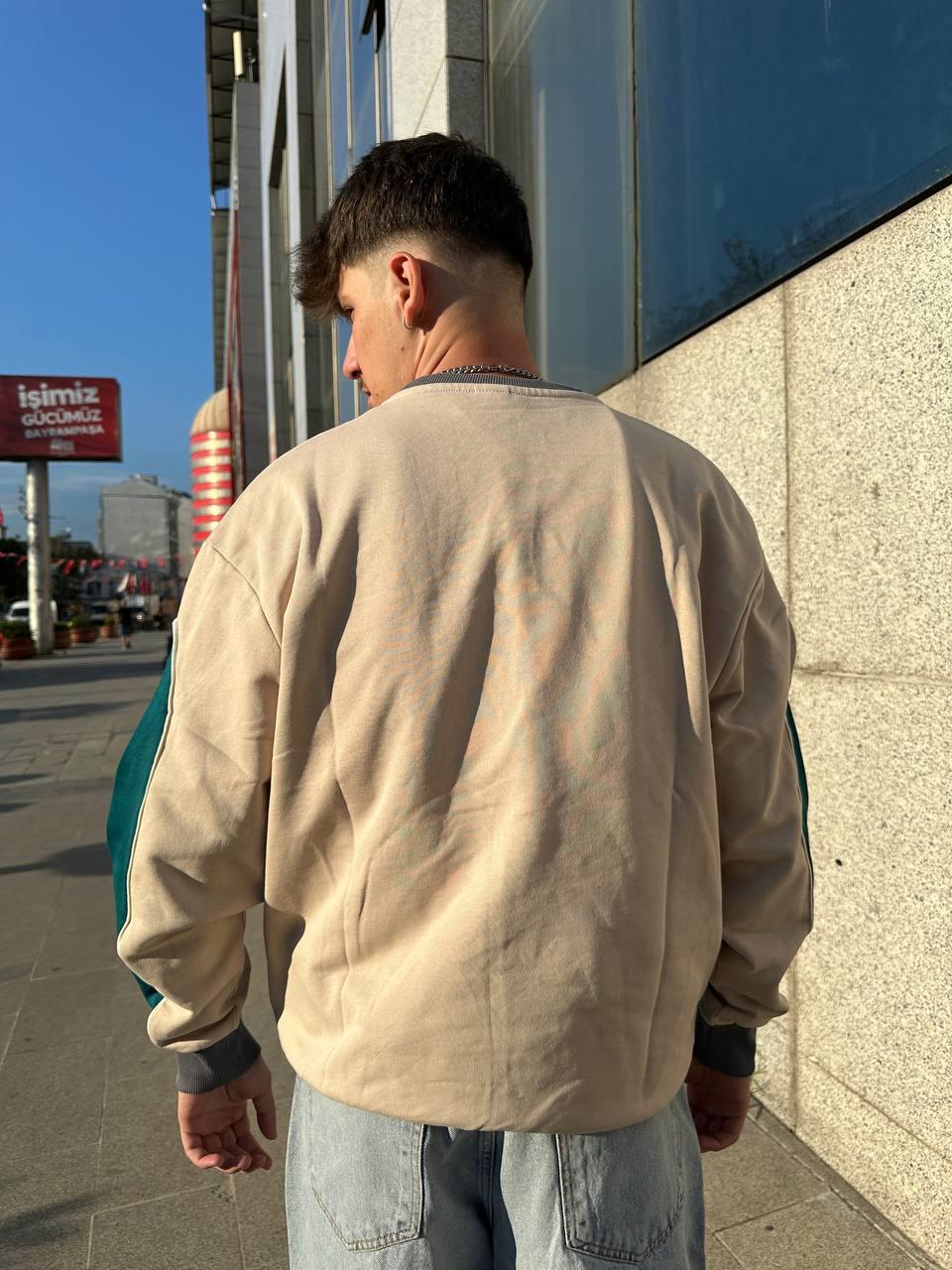 Elagance Ecco Haki Kol Detaylı Bej SweatshirtHoodieEla644
