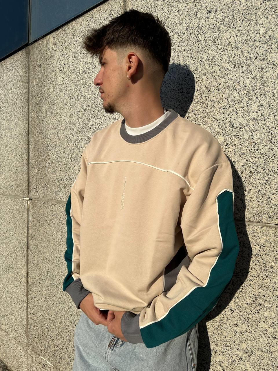 Elagance Ecco Haki Kol Detaylı Bej SweatshirtHoodieEla644