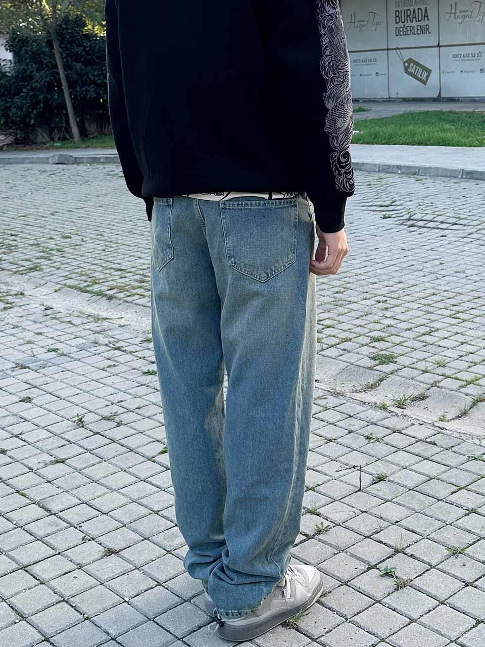 Elagance Eskitme Mavi Baggy PantolonBaggy JeansEla438