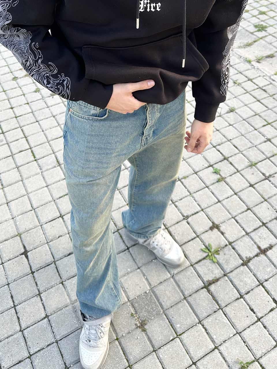 Elagance Eskitme Mavi Baggy PantolonBaggy JeansEla438