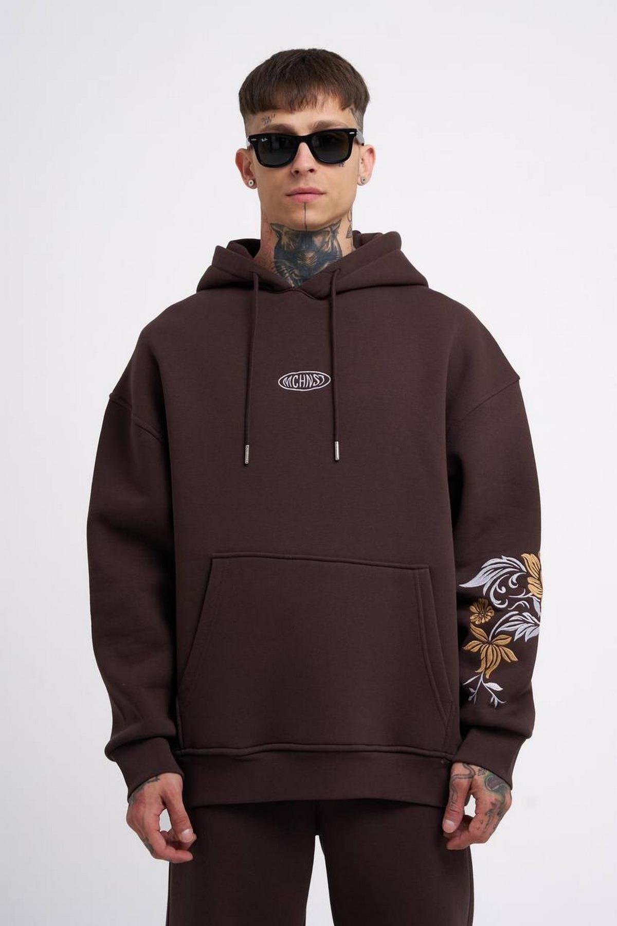 Elagance MCHST Nakışlı Kahverengi HoodieHoodieEla622