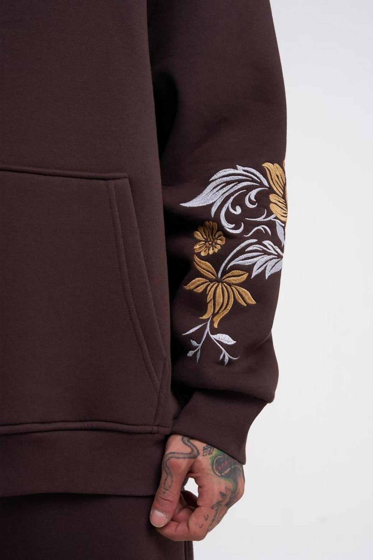 Elagance MCHST Nakışlı Kahverengi HoodieHoodieEla622
