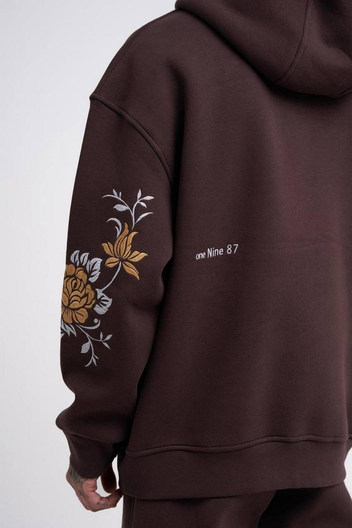 Elagance MCHST Nakışlı Kahverengi HoodieHoodieEla622