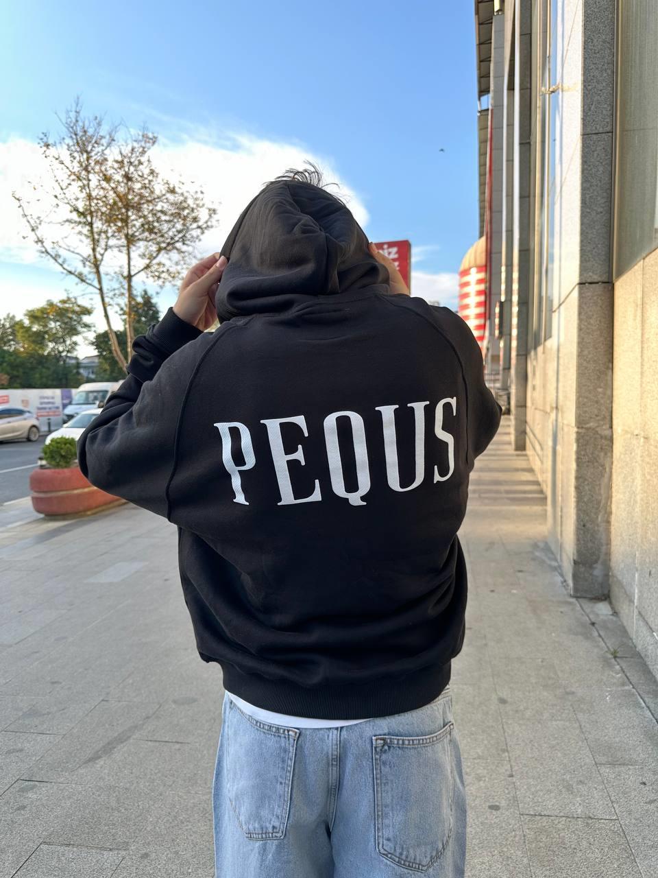 Elagance Pequ's Baskılı Siyah Oversize Zip HoodieHoodieEla640