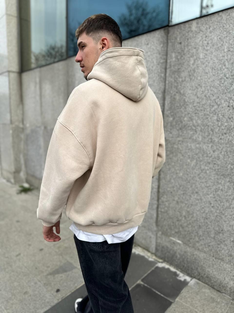 Elagance Star Nakışlı Krem Şardonlu Zip HoodieHoodieEla636