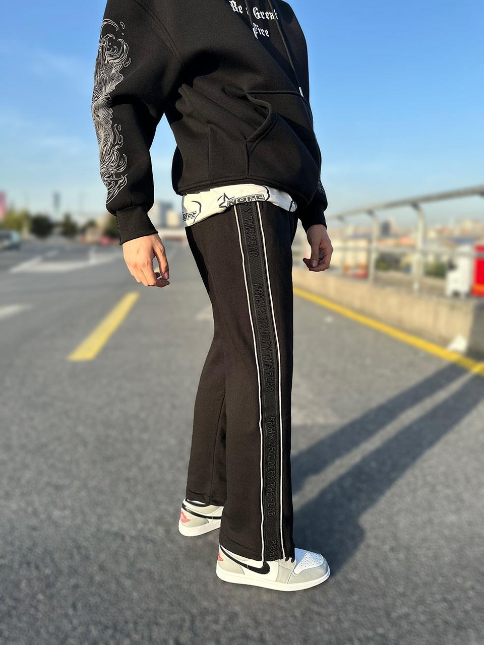 Elagance Yan Çizgi Detaylı Siyah EşofmanEşofmanela800