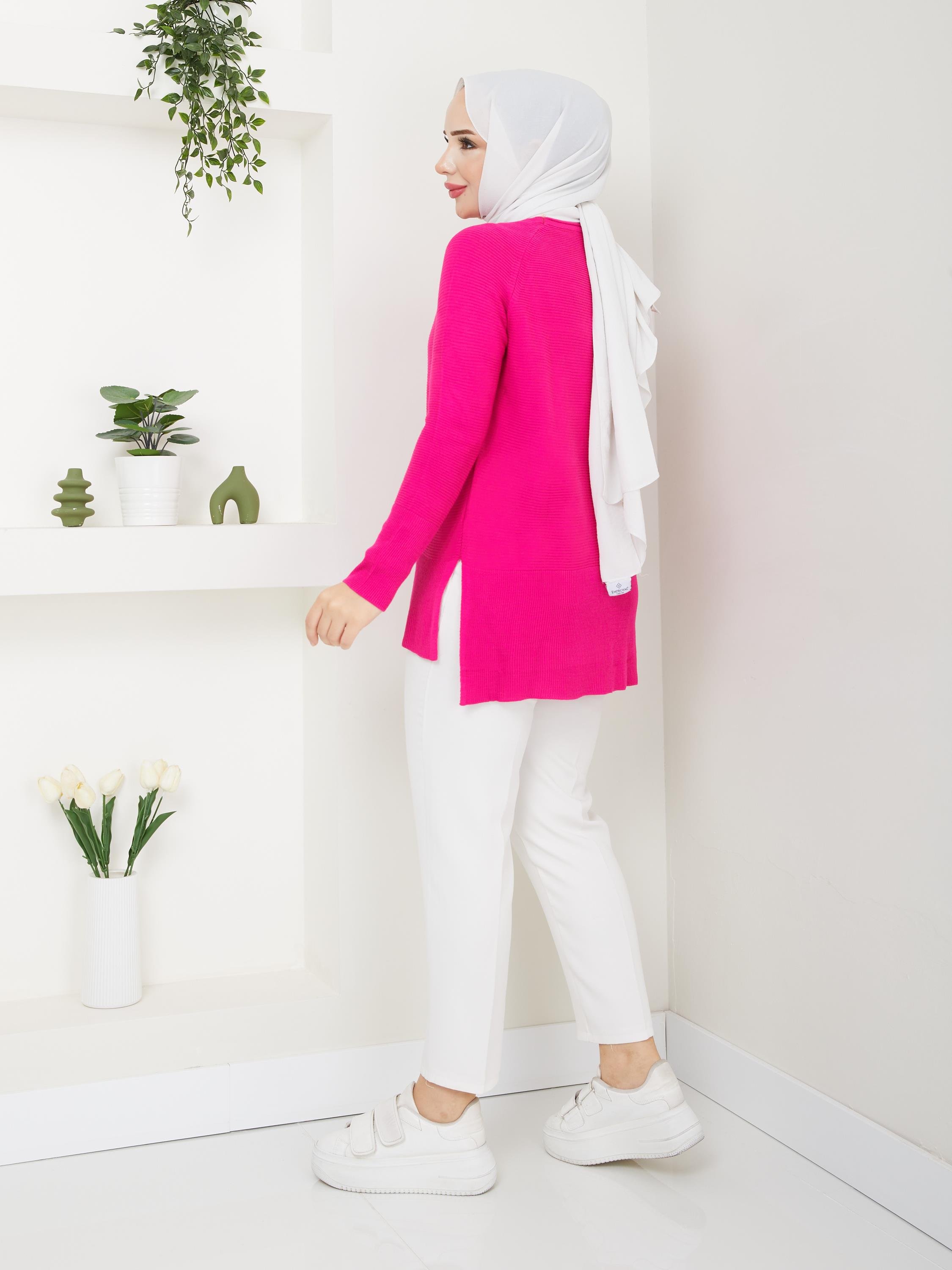 Fitilli Battal Boy Triko Tunik Fuşya 2224-1