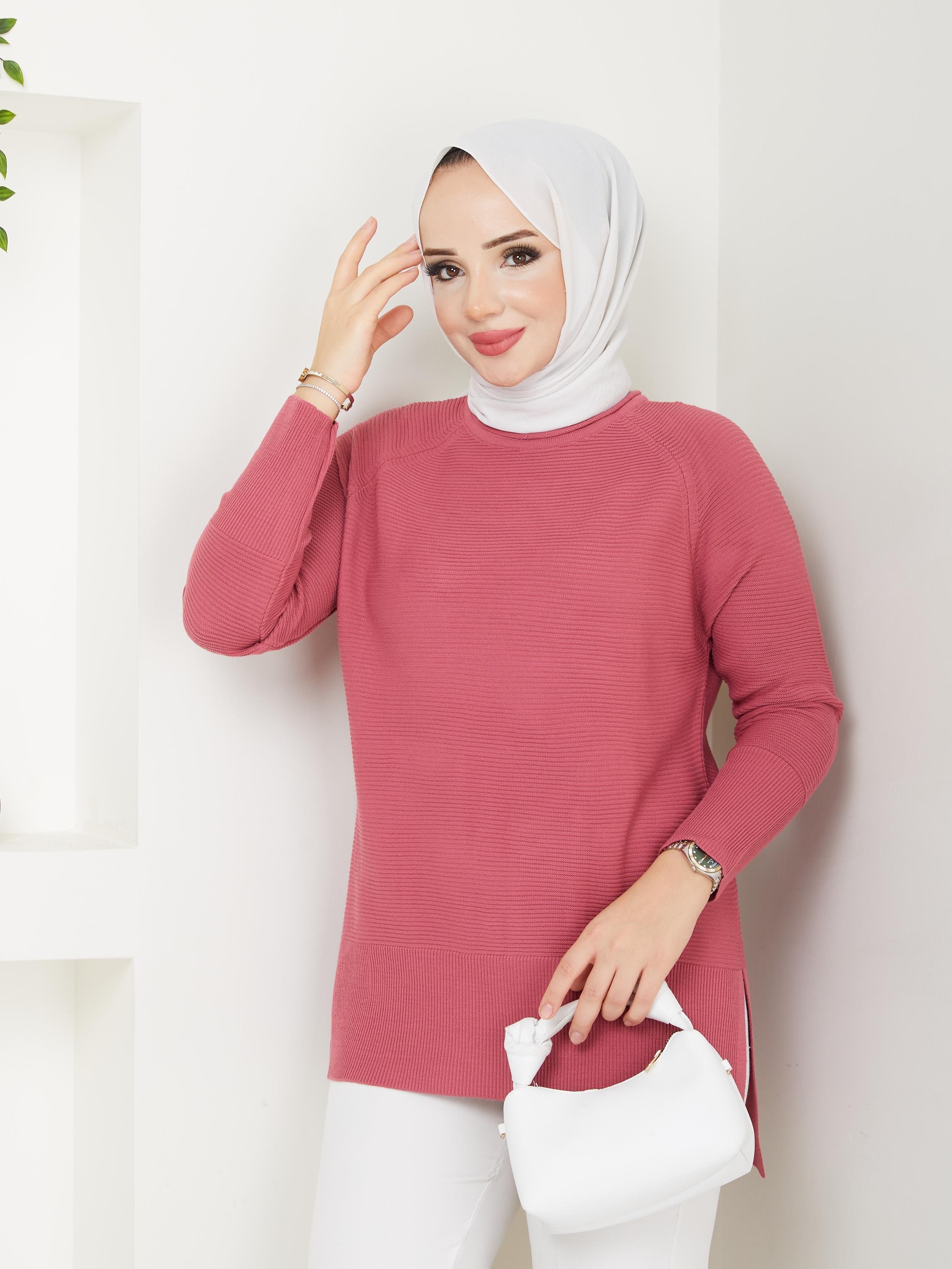 Fitilli Battal Boy Triko Tunik Gül Kurusu 2224-1