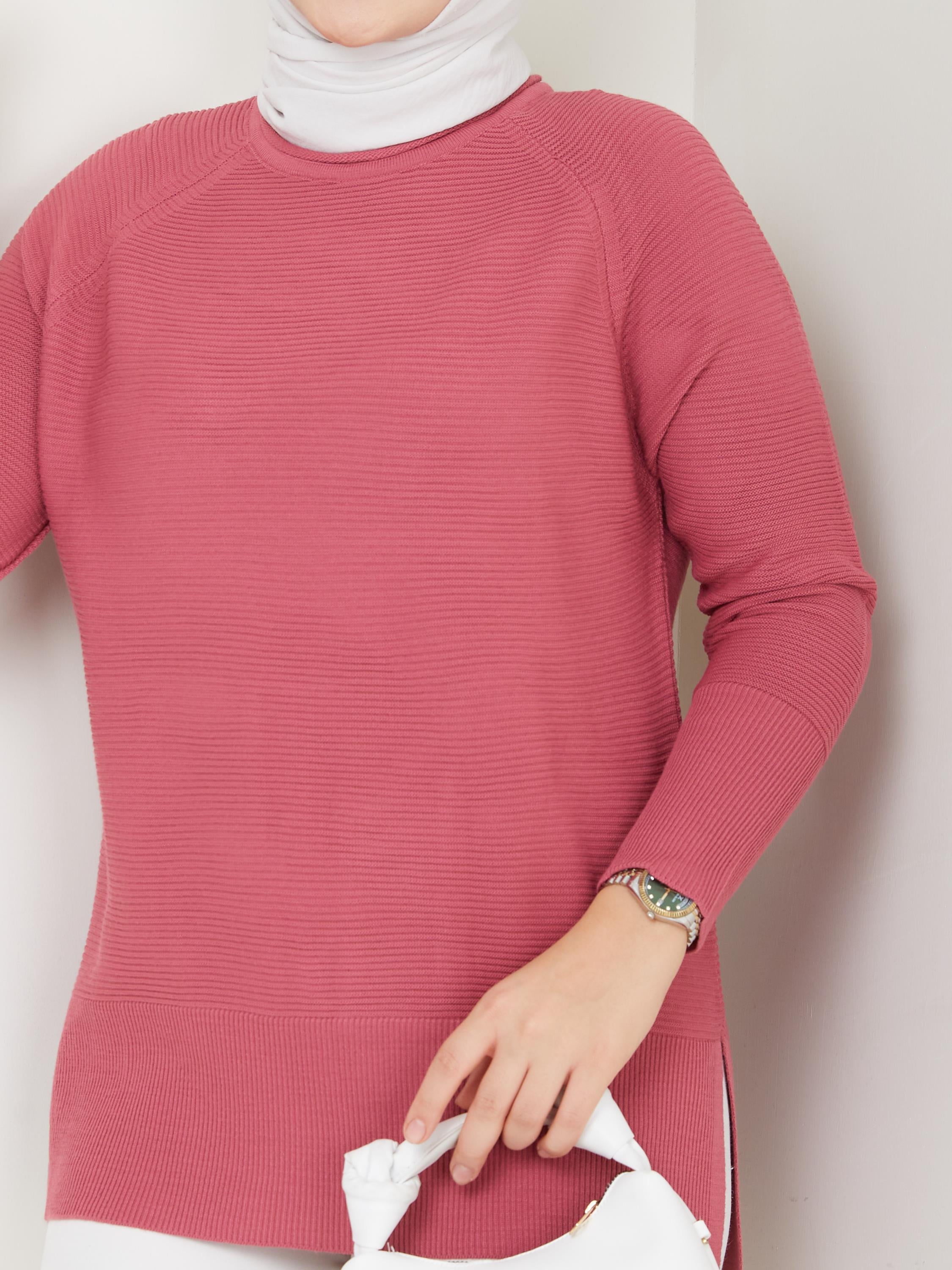 Fitilli Battal Boy Triko Tunik Gül Kurusu 2224-1