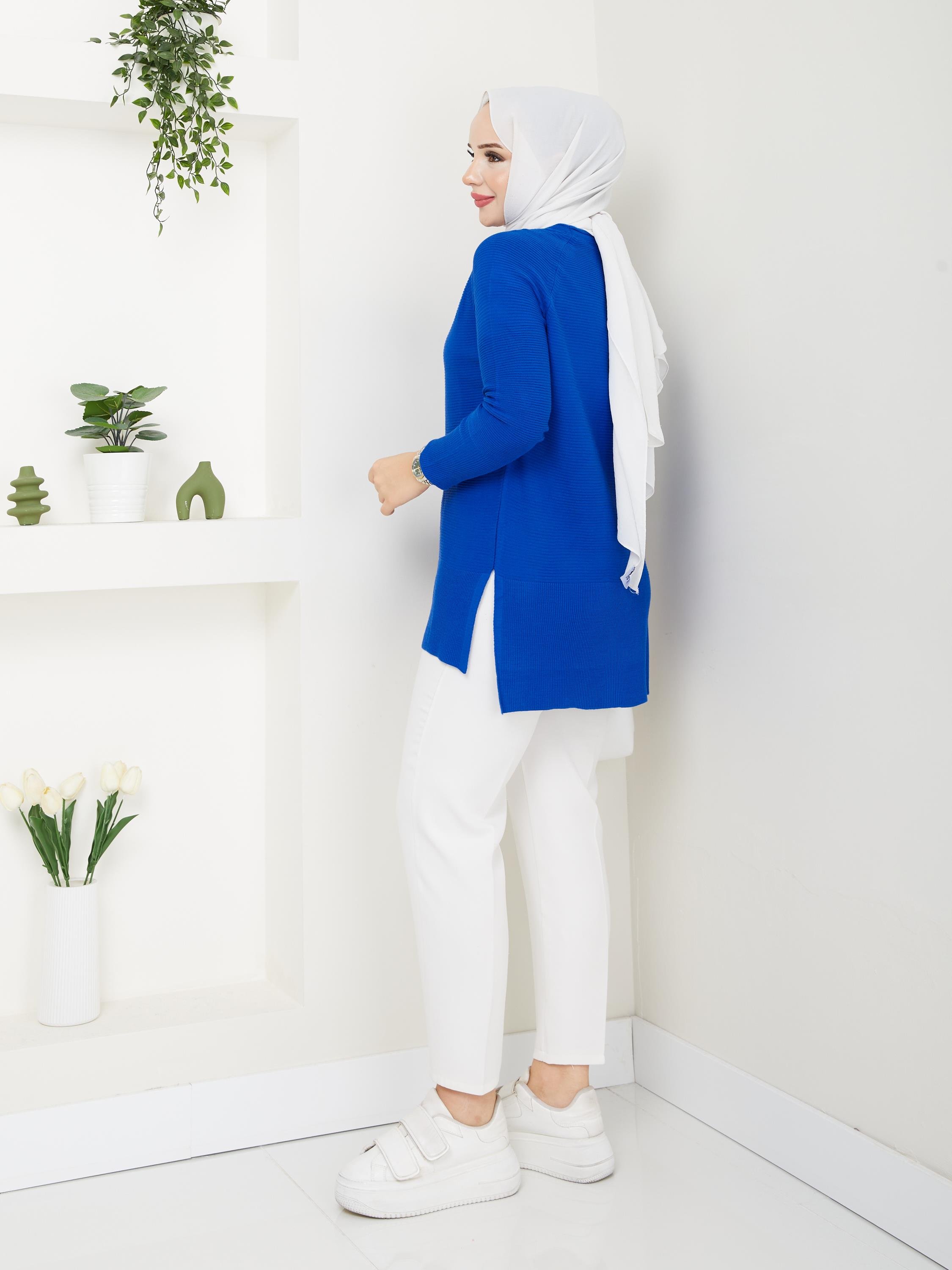 Fitilli Battal Boy Triko Tunik Saks Mavi 2224-1
