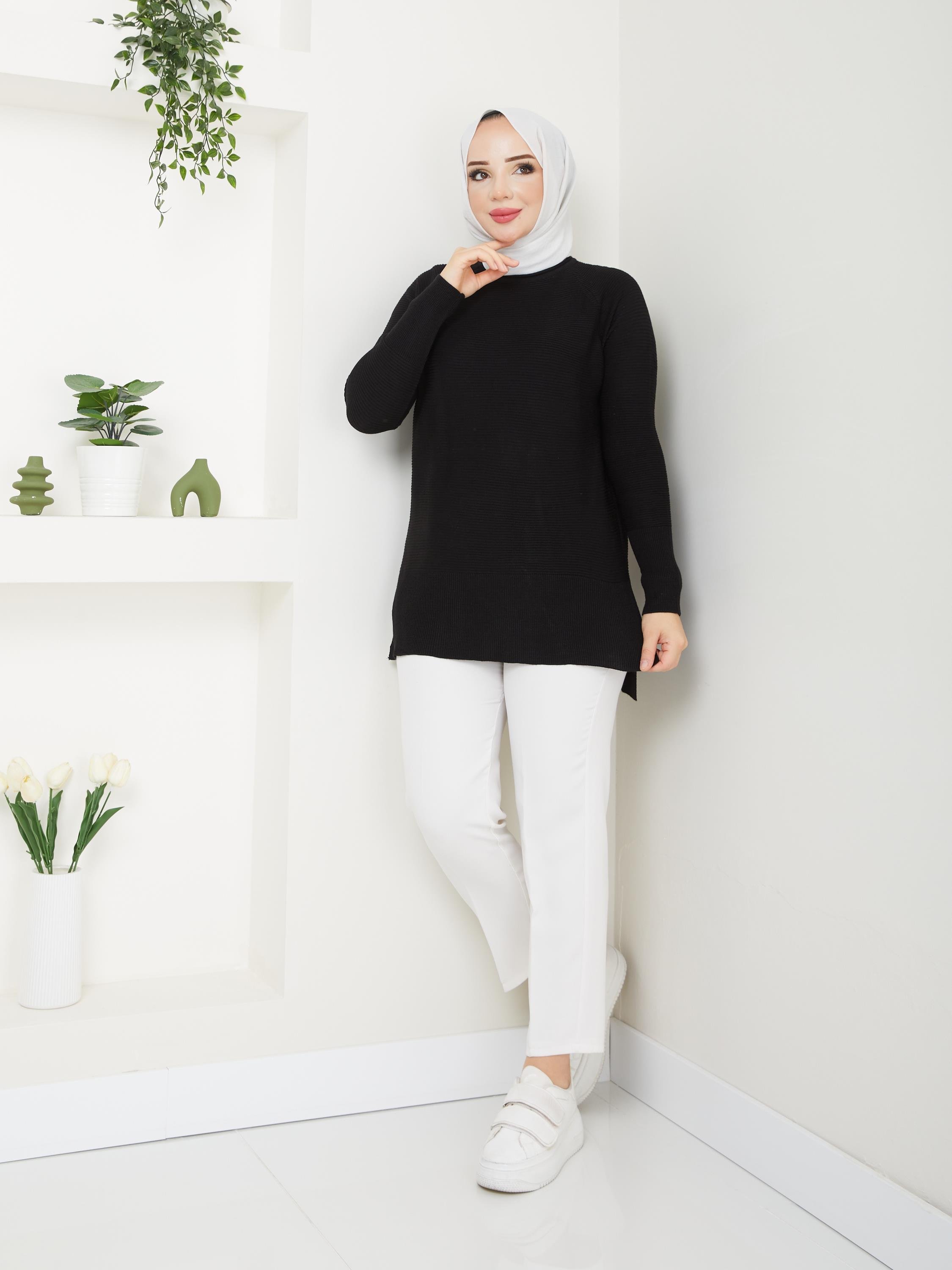 Fitilli Battal Boy Triko Tunik Siyah 2224-1