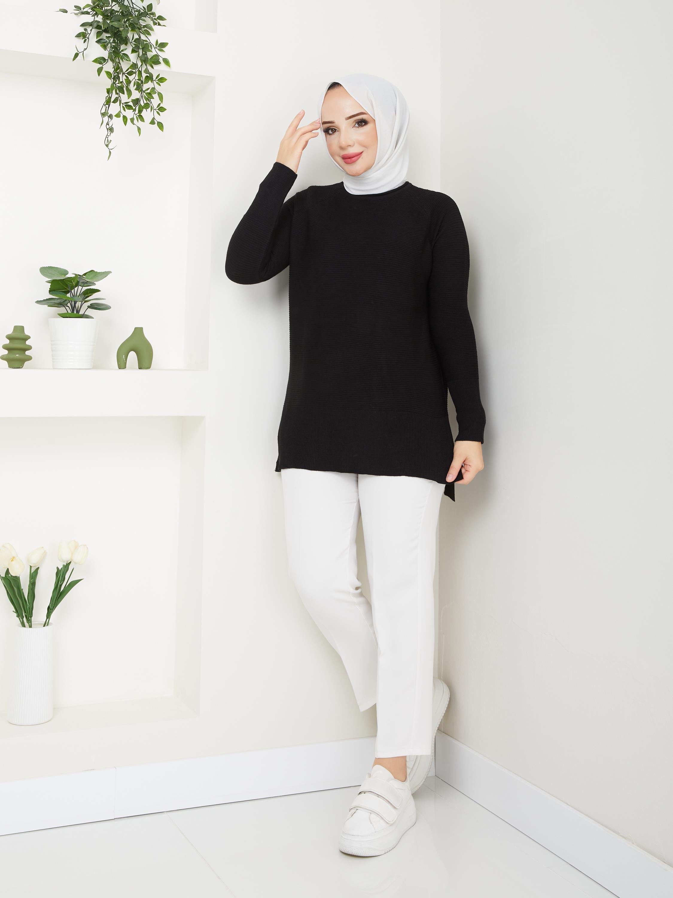 Fitilli Battal Boy Triko Tunik Siyah 2224-1