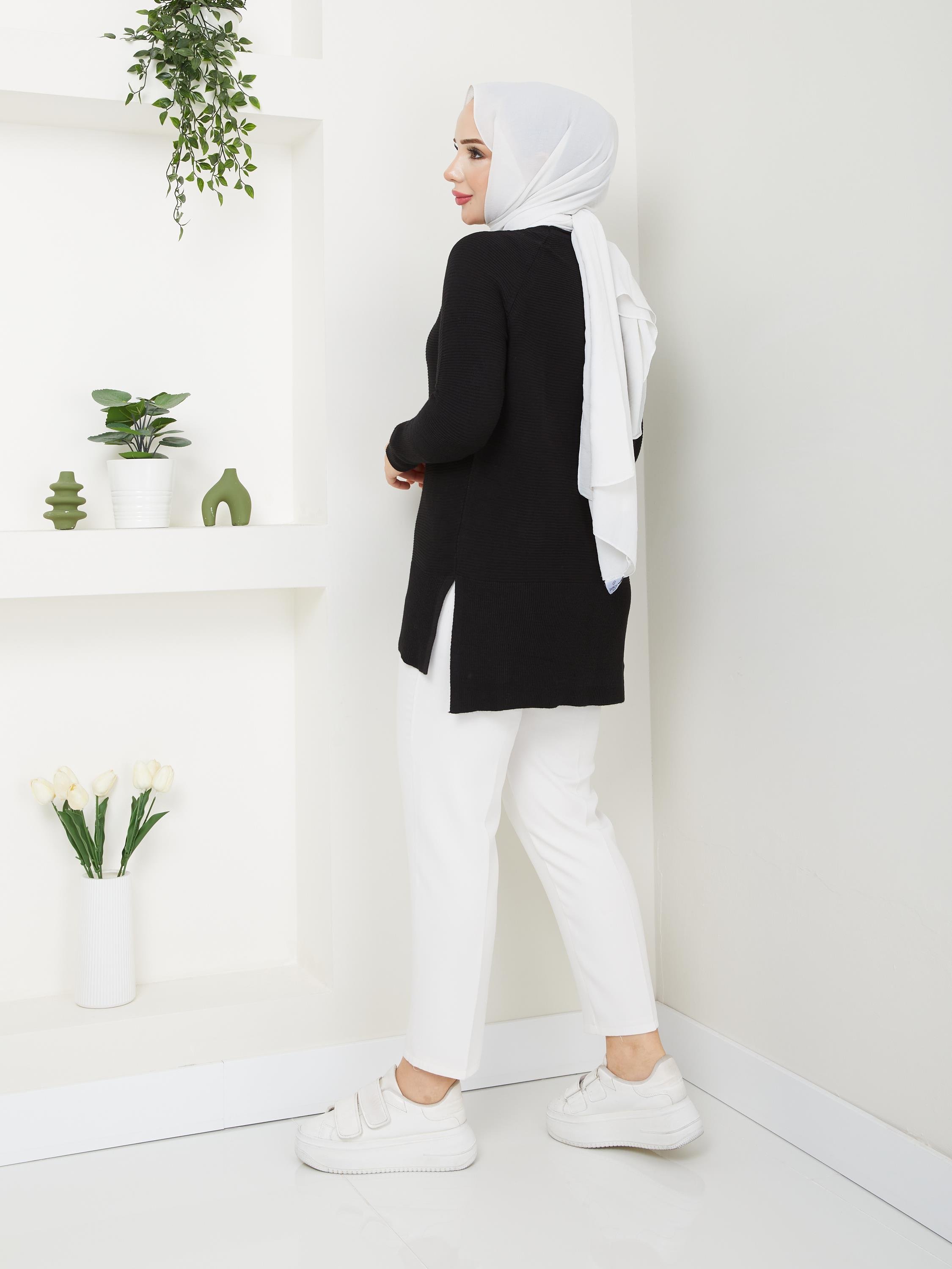 Fitilli Battal Boy Triko Tunik Siyah 2224-1