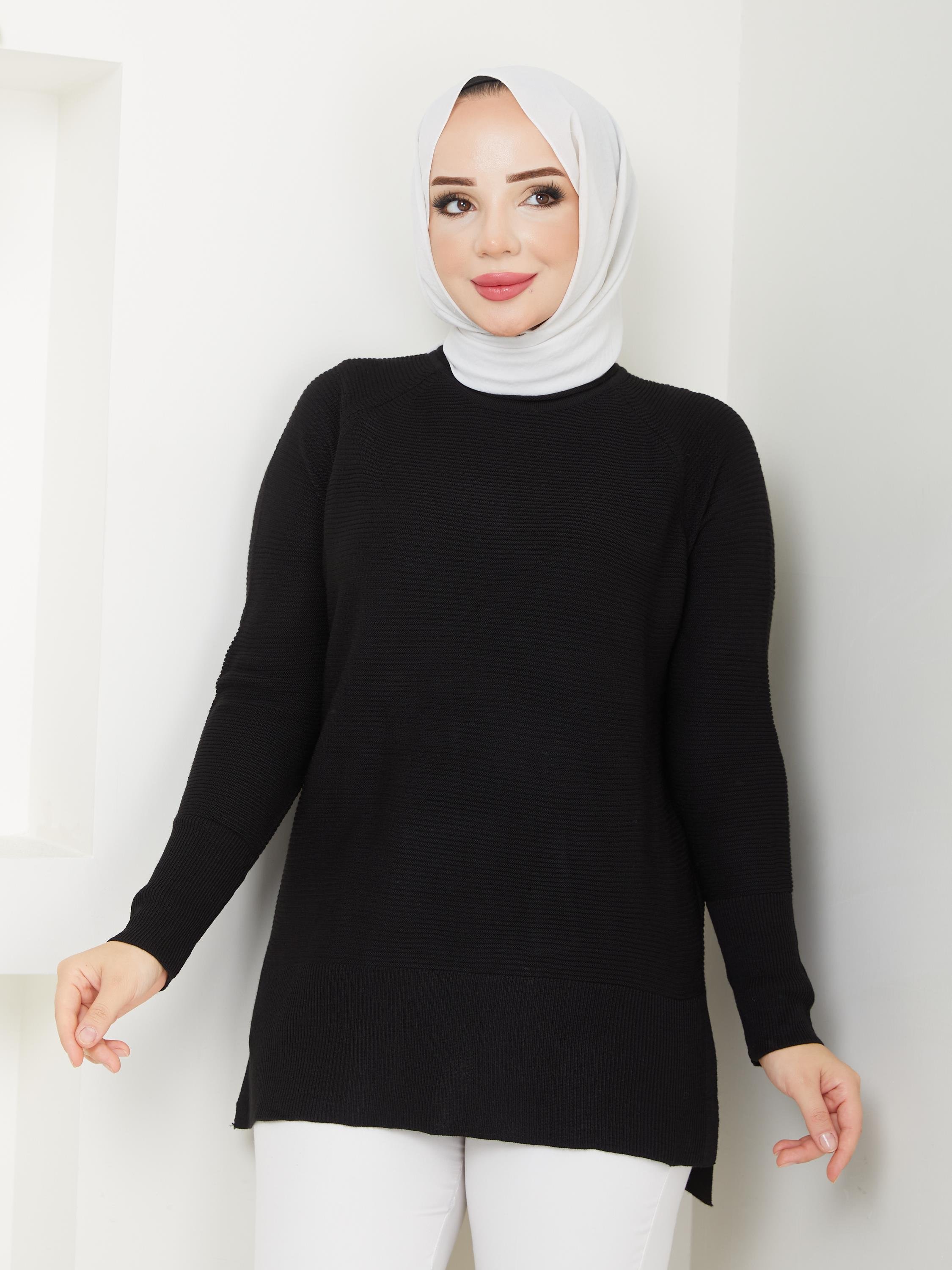Fitilli Battal Boy Triko Tunik Siyah 2224-1