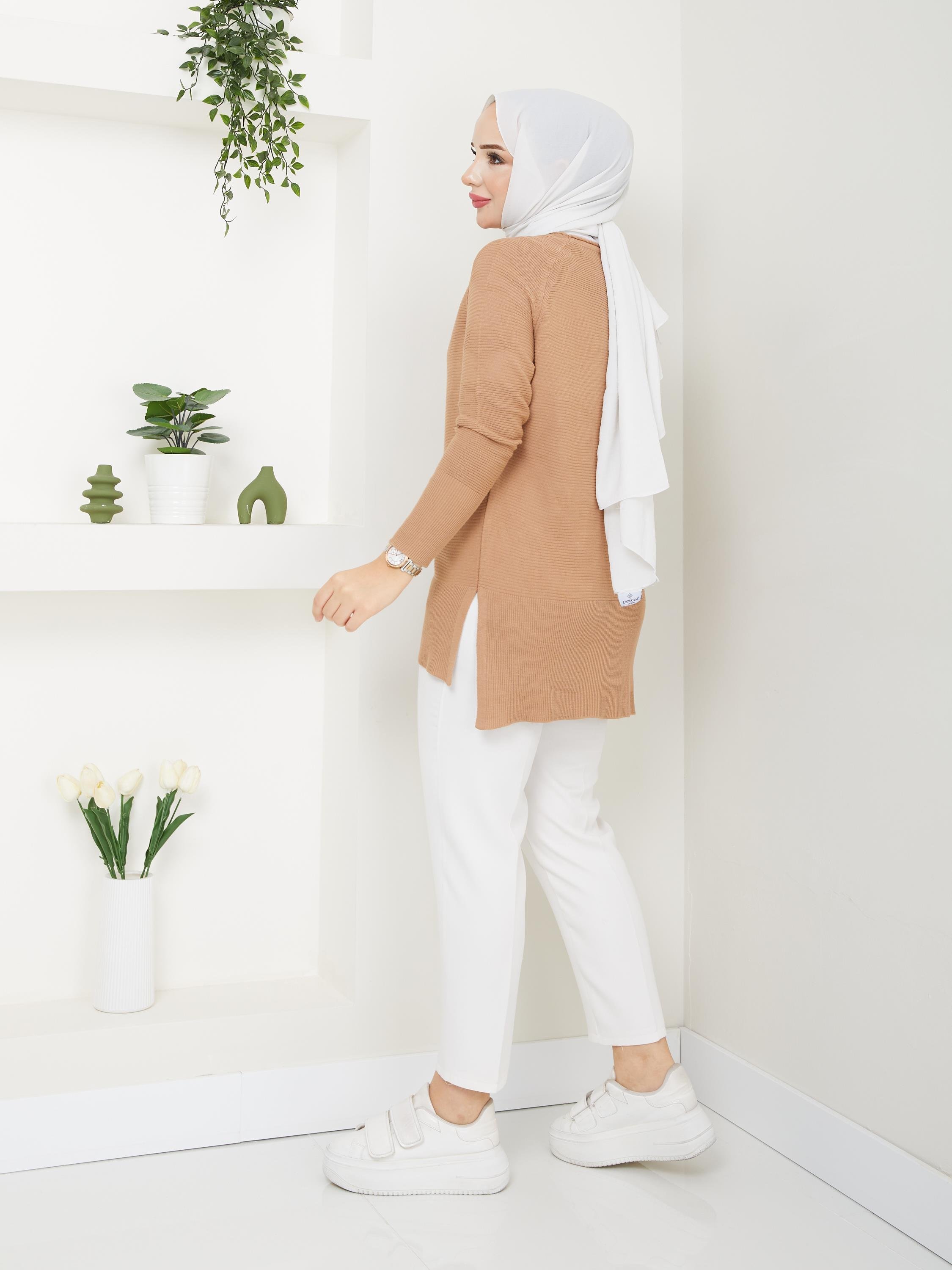 Modabef Fitilli Triko Kadın Tunik - Bisküvi -