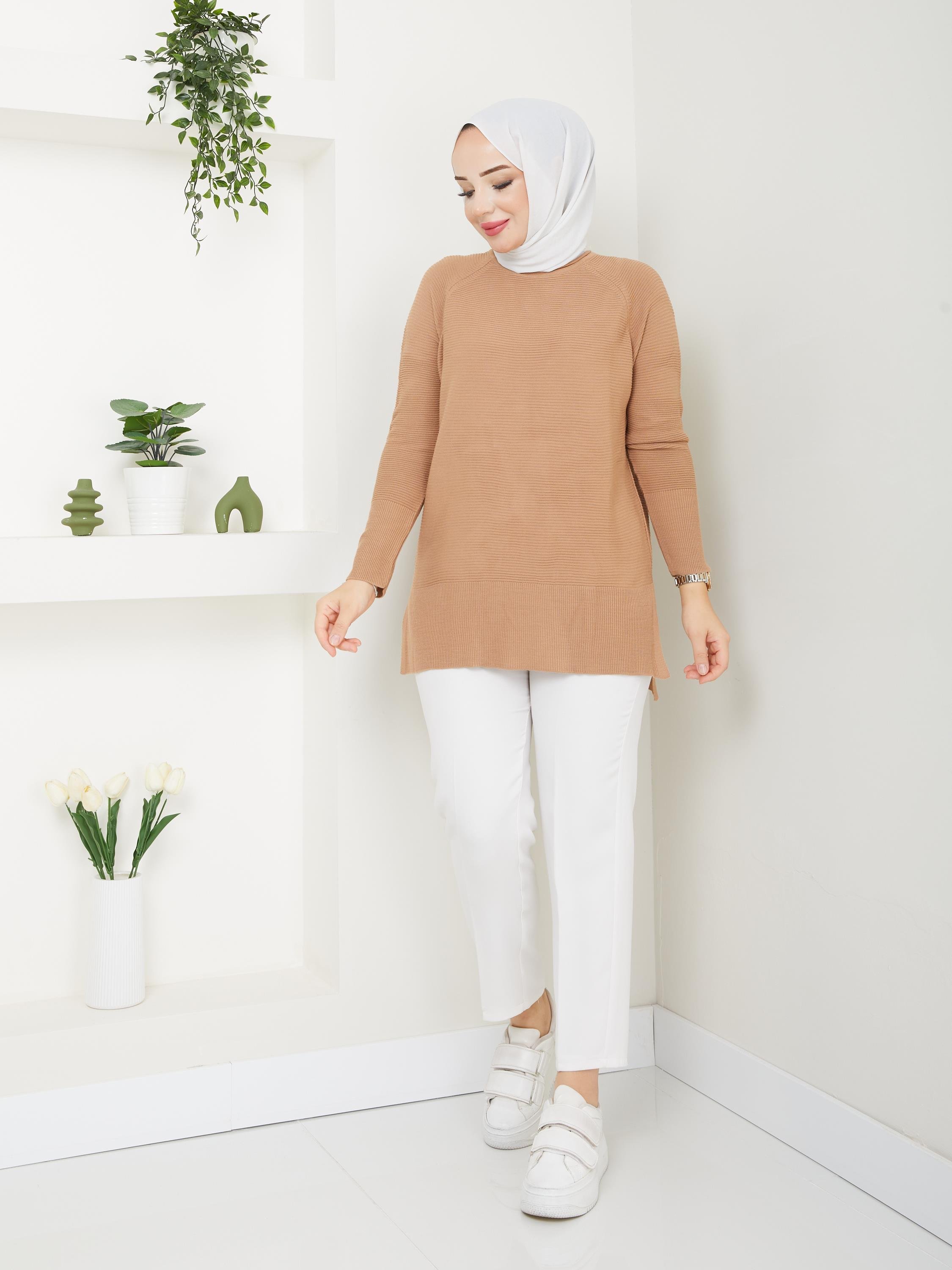 Modabef Fitilli Triko Kadın Tunik - Bisküvi -