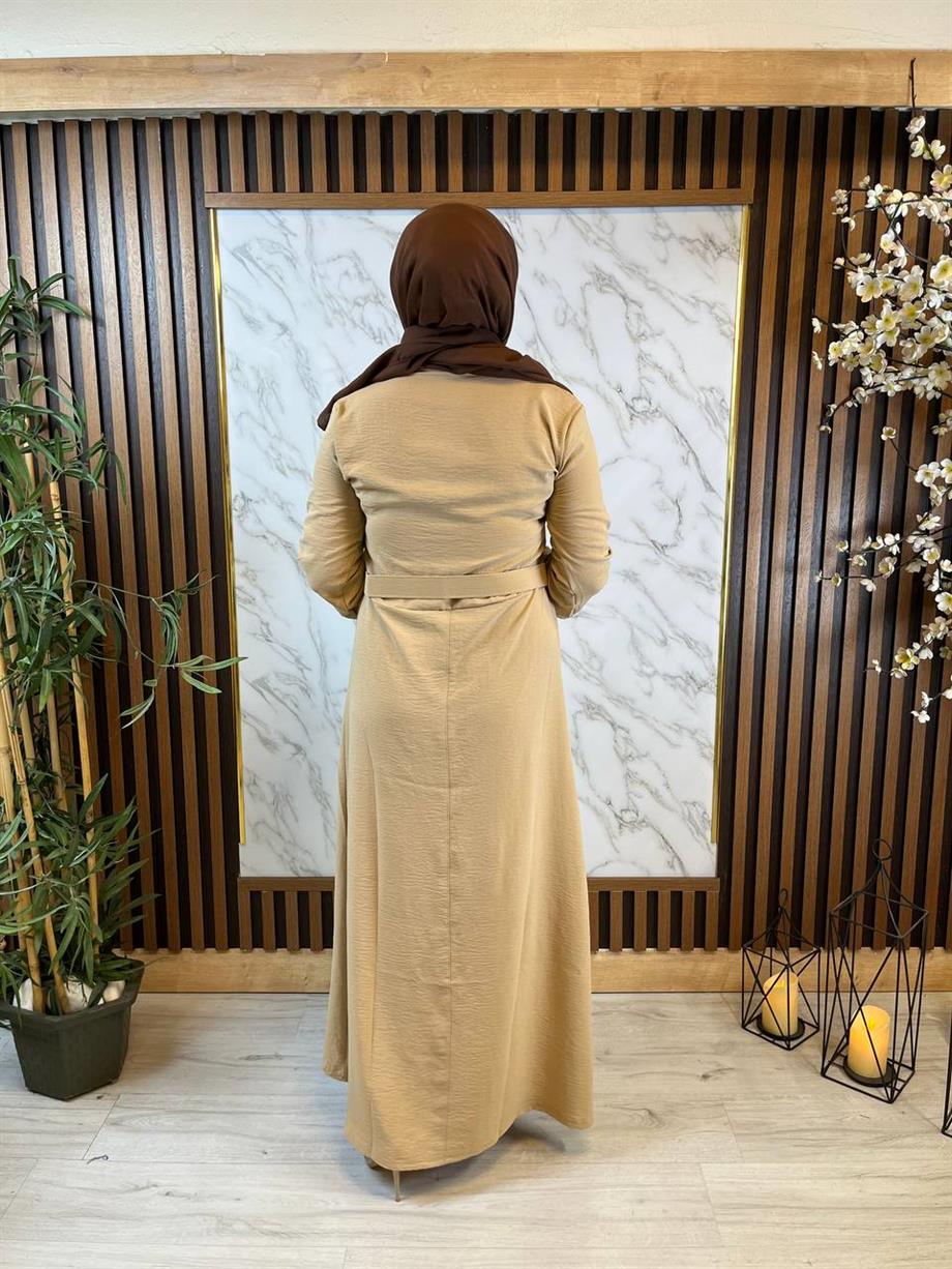 Modabef Kemerli Bej Lady Elbise