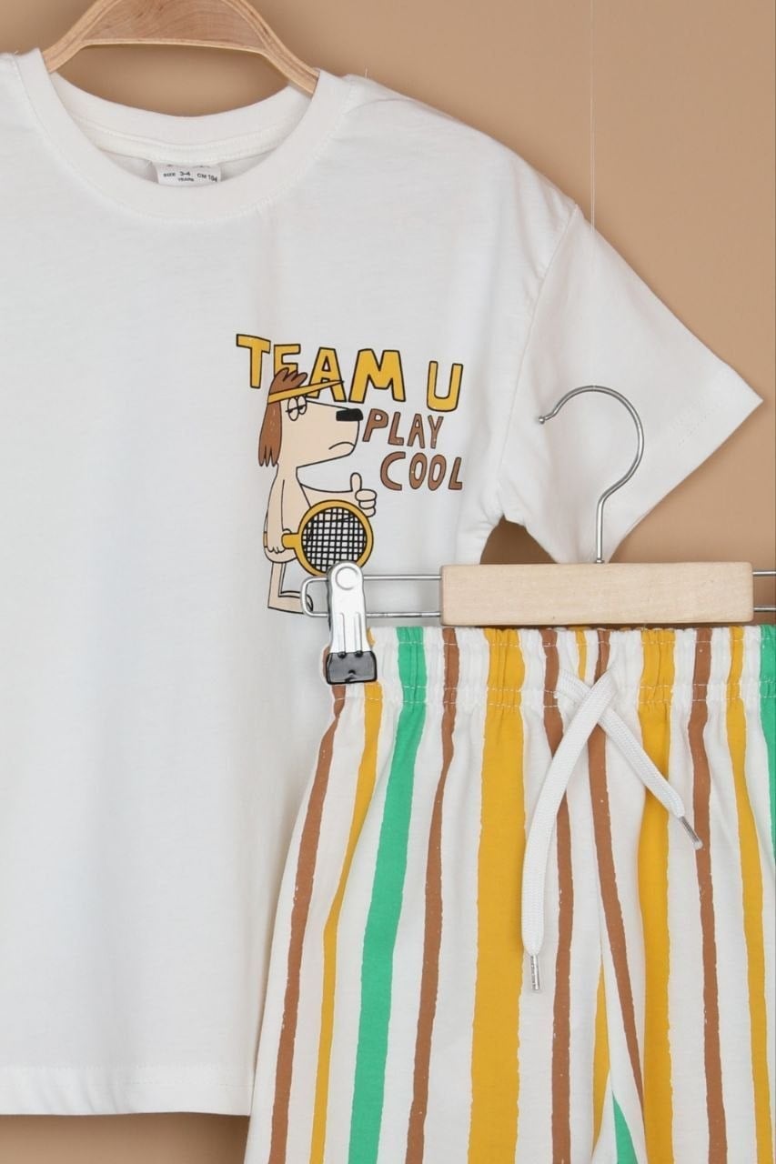 Erkek Çocuk 2-8 Yaş arası Çizgili Cool çizgili Şortlu Yazlık Takım