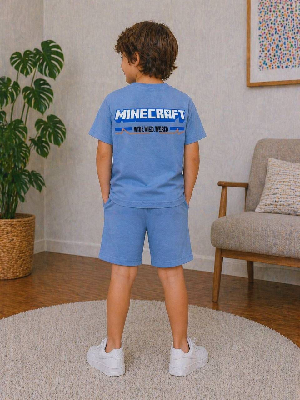Erkek Çocuk 3-10 Yaş arası Minecraft MAVİ Şortlu Yazlık Takım