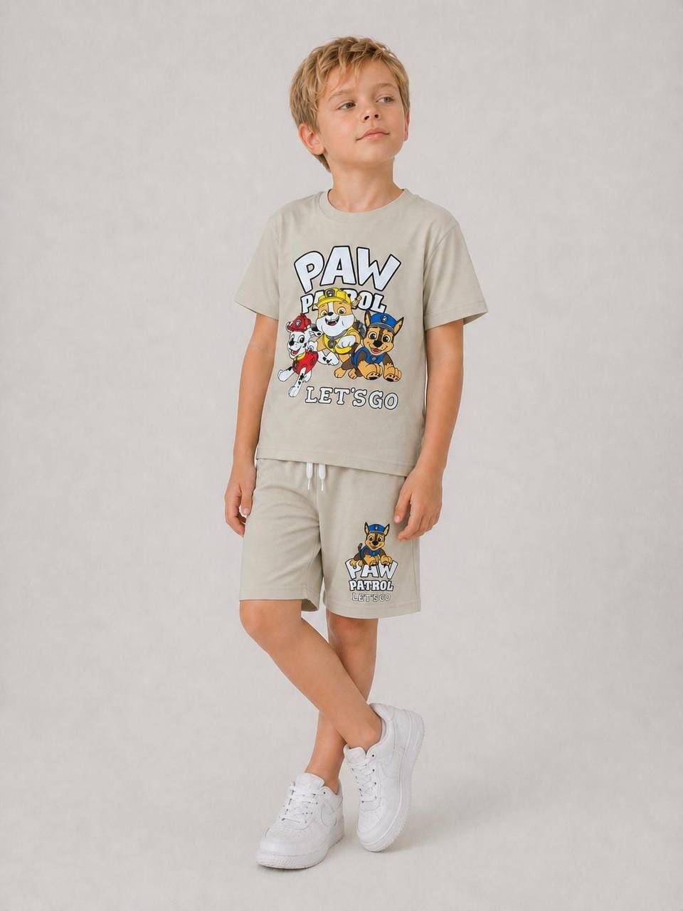 Erkek Çocuk 3-10 Yaş arası Paw patrol krem Şortlu Yazlık Takım