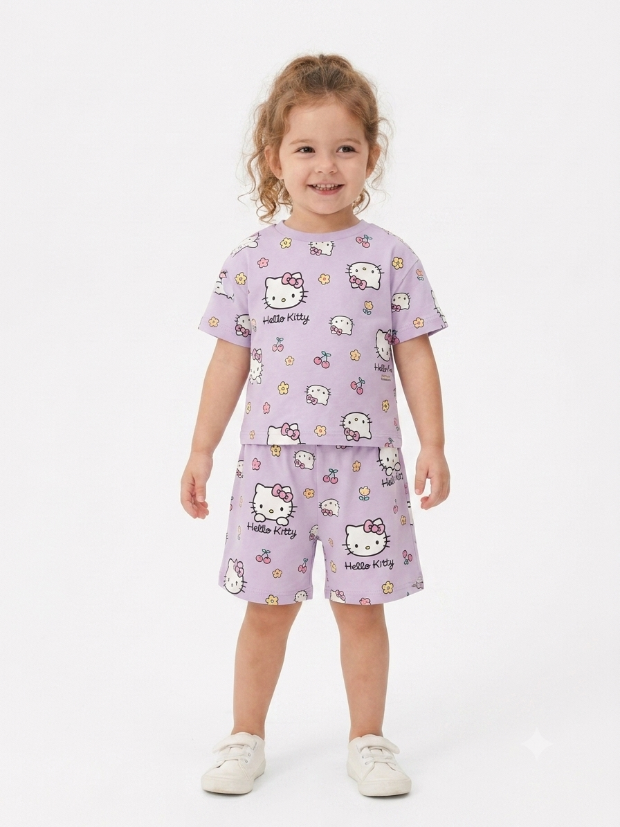 Kız Çocuk hello kitili mor takım 3-12  Pijama takımı 