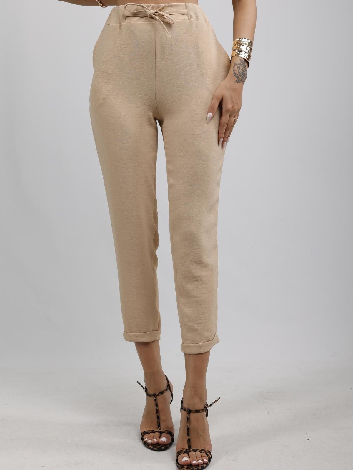 Z1222 Lastikli Havuç Paça Pantolon - Taş