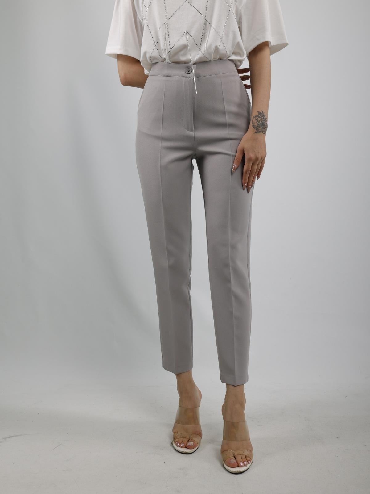 Z1377 Beli Lastikli Kumaş Pantolon - Gri