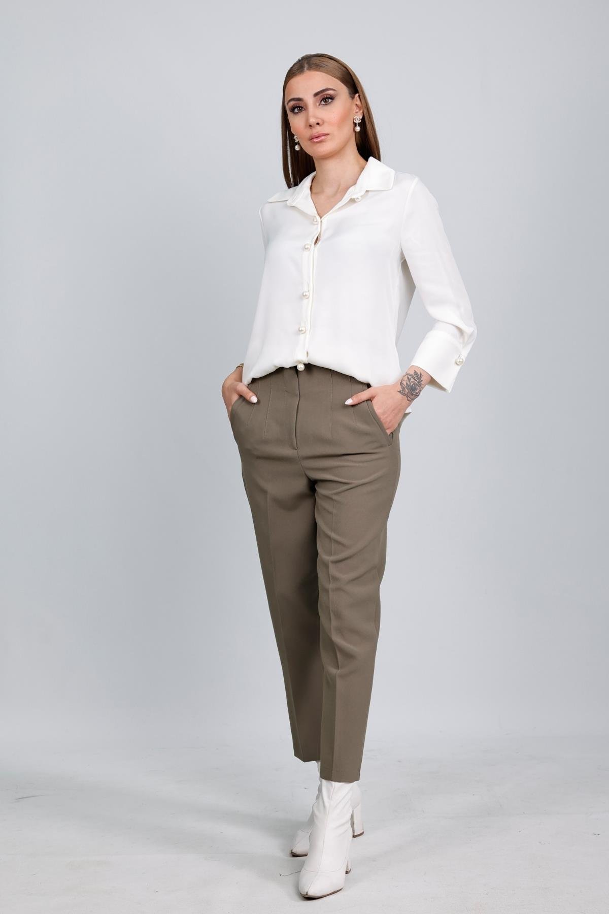 Z1436 Pensli Havuç Pantolon - Haki