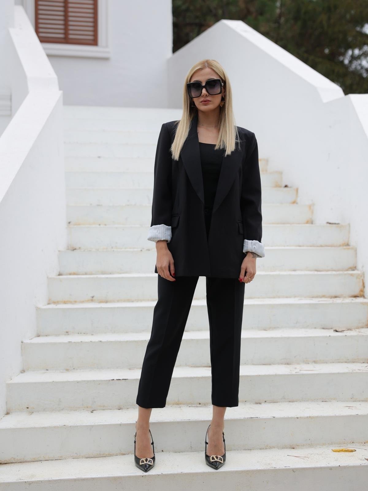 Z1440 Kolu Katlamalı Ceket - Siyah